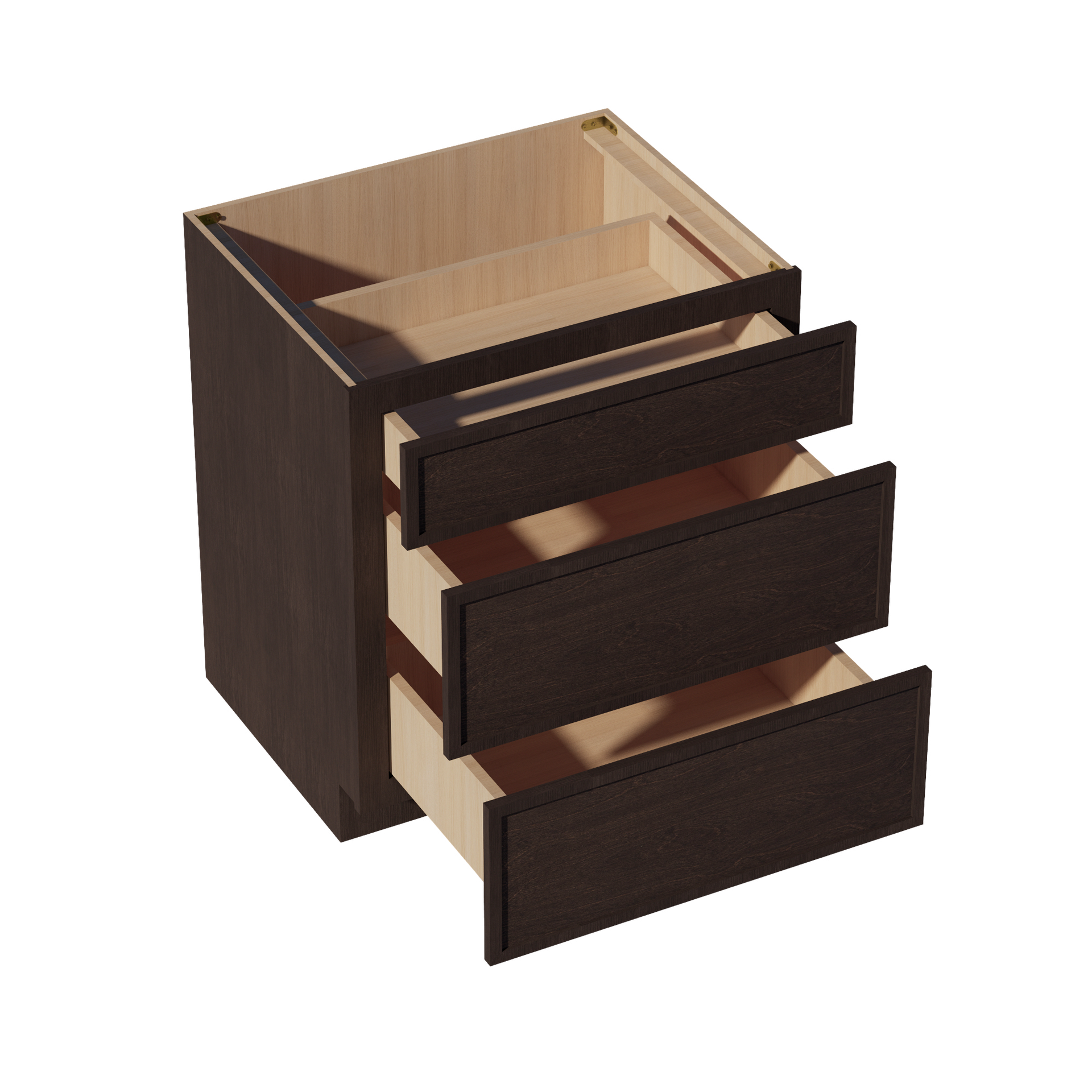 DB30-2-SSE  Base Cabinet 3 Drawers - Slim Shaker Style - Espresso   30"W x 34-1/2"H x 24"D