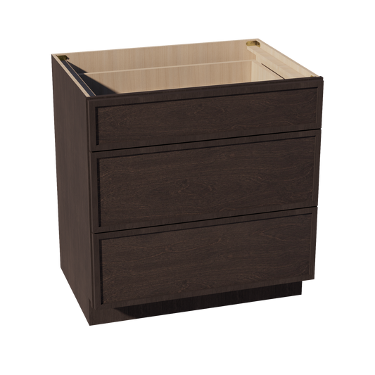 DB33-SSE  Base Cabinet 3 Drawers - Slim Shaker Style - Espresso   33"W x 34-1/2"H x 24"D