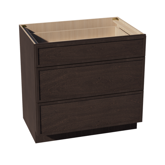 DB36-SSE  Base Cabinet 3 Drawers - Slim Shaker Style - Espresso   36"W x 34-1/2"H x 24"D