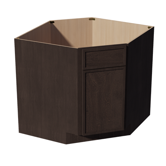 DSB36-SSE  Base Cabinet 1 Door 1 False Drawer Corner Sink - Slim Shaker Style - Espresso   18"W x 34-1/2"H x 24"D