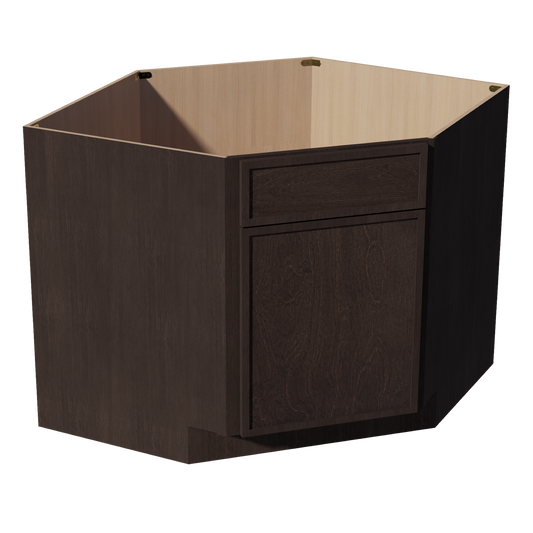 DSB42-SSE  Base Cabinet 1 Door 1 False Drawer Corner Sink - Slim Shaker Style - Espresso   27"W x 34-1/2"H x 24"D