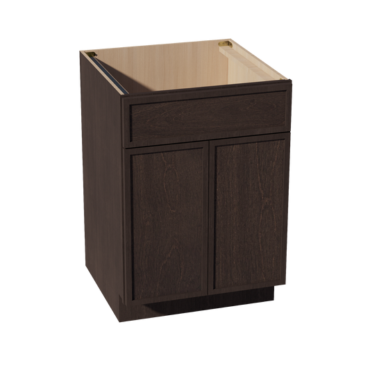 SB24-SSE  Sink Base Cabinet 2 Door 2 False Drawer  - Slim Shaker Style - Espresso   24"W x 34-1/2"H x 24"D