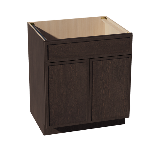 SB30-SSE  Sink Base Cabinet 2 Door 2 False Drawer  - Slim Shaker Style - Espresso   30"W x 34-1/2"H x 24"D