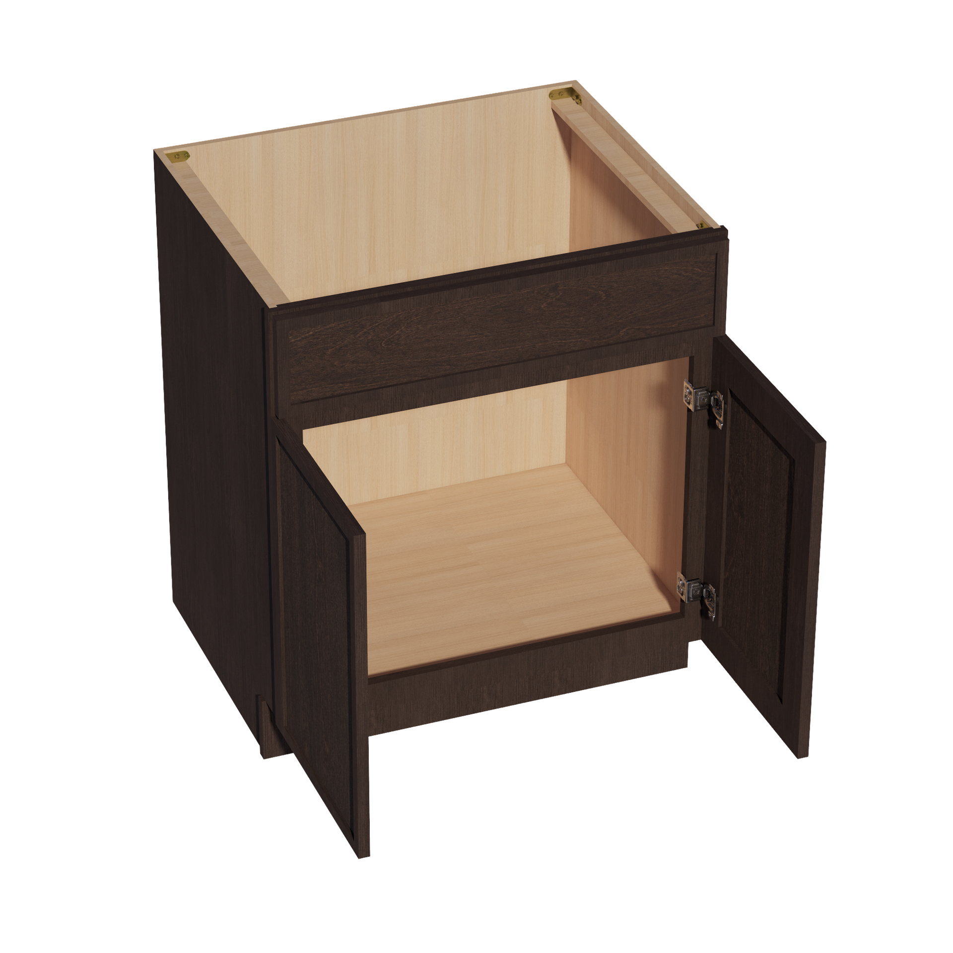 SB30-SSE  Sink Base Cabinet 2 Door 2 False Drawer  - Slim Shaker Style - Espresso   30"W x 34-1/2"H x 24"D