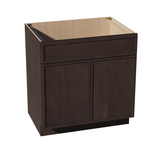 SB33-SSE  Sink Base Cabinet 2 Door 2 False Drawer  - Slim Shaker Style - Espresso   33"W x 34-1/2"H x 24"D