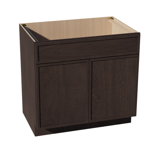 SB36-SSE  Sink Base Cabinet 2 Door 2 False Drawer  - Slim Shaker Style - Espresso   36"W x 34-1/2"H x 24"D