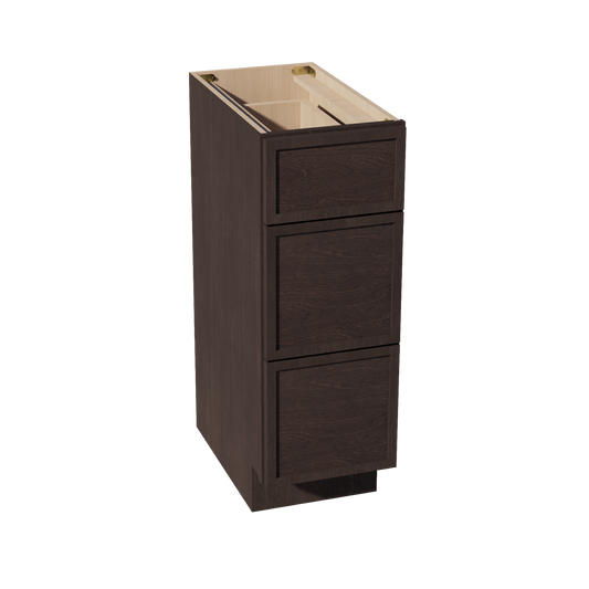 VDB1221-SSE  Vanity Base Cabinet 3 Drawers - Slim Shaker Style - Espresso   12"W x 34-1/2"H x 21"D