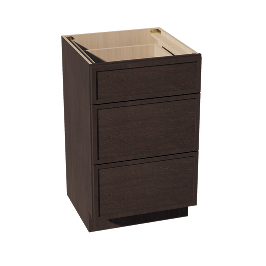 VDB2121-SSE  Vanity Base Cabinet 3 Drawers - Slim Shaker Style - Espresso   21"W x 34-1/2"H x 21"D