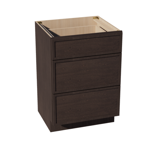 VDB2421-SSE  Vanity Base Cabinet 3 Drawers - Slim Shaker Style - Espresso   24"W x 34-1/2"H x 21"D