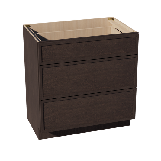 VDB3321-SSE  Vanity Base Cabinet 3 Drawers - Slim Shaker Style - Espresso   33"W x 34-1/2"H x 21"D