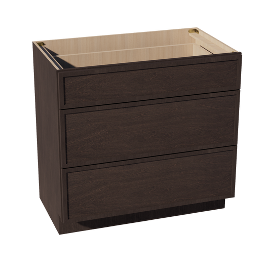 VDB3621-SSE  Vanity Base Cabinet 3 Drawers - Slim Shaker Style - Espresso   36"W x 34-1/2"H x 21"D