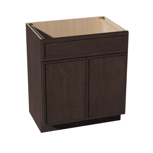 VSB3021-SSE  Vanity Sink Base 1 False Drawer & 2 Doors - Slim Shaker Style - Espresso   30"W x 34-1/2"H x 21"D
