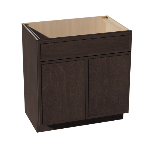 VSB3321-SSE  Vanity Sink Base 1 False Drawer & 2 Doors - Slim Shaker Style - Espresso   30"W x 34-1/2"H x 21"D