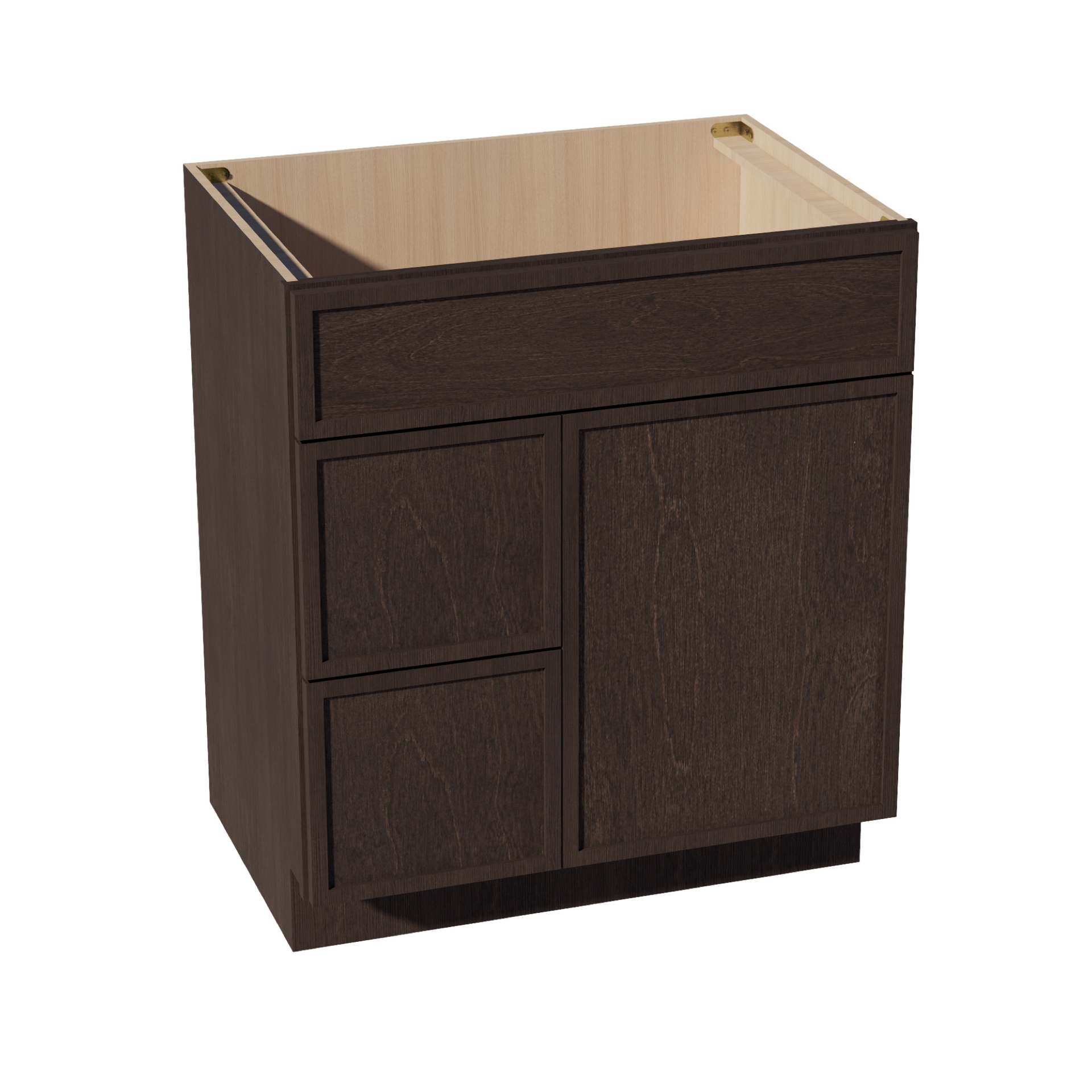VSD3021L-SSE  Vanity Sink Base 2 Doors & 2 Left Drawers Offset - Slim Shaker Style - Espresso   30"W x 34-1/2"H x 21"D
