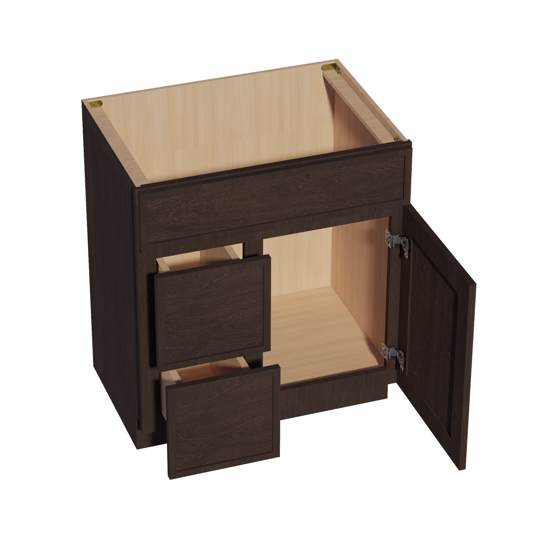 VSD3021L-SSE  Vanity Sink Base 2 Doors & 2 Left Drawers Offset - Slim Shaker Style - Espresso   30"W x 34-1/2"H x 21"D
