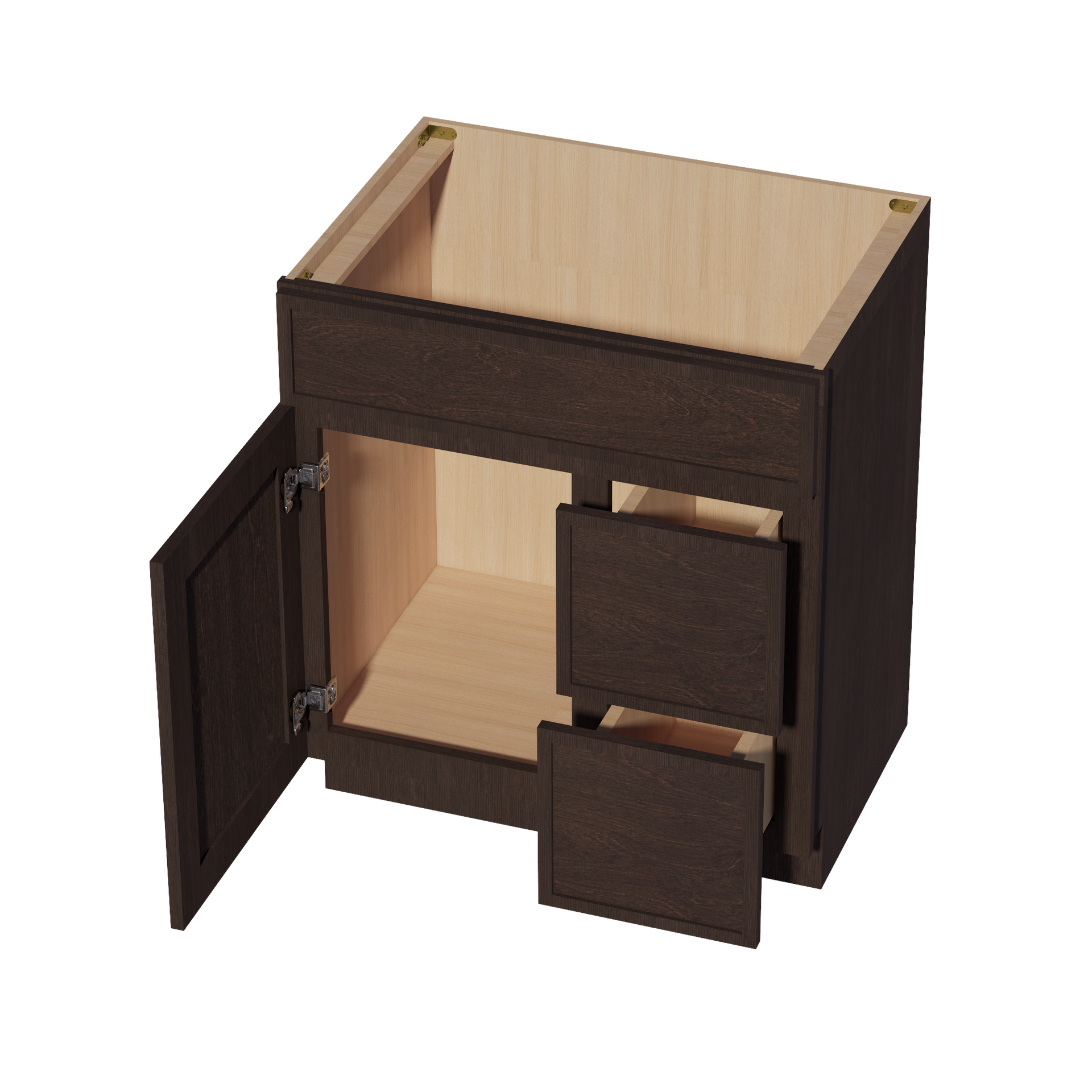 VSD3021R-SSE  Vanity Sink Base 2 Doors & 2 Right Drawers Offset - Slim Shaker Style - Espresso   30"W x 34-1/2"H x 21"D
