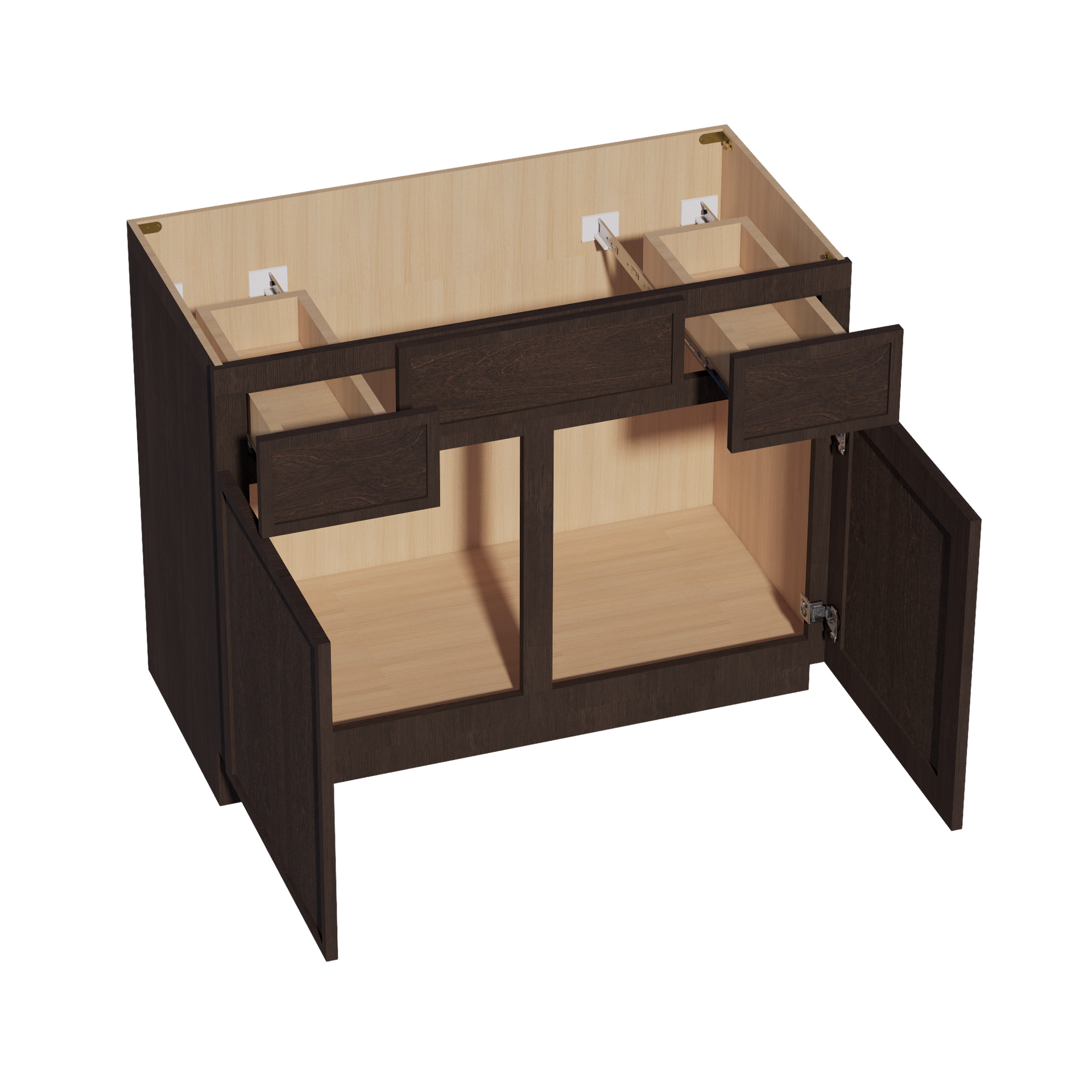 VSD4221-SSE  Vanity Sink Base 2 Doors 2 Drawers & 1 Centered False Drawer  - Slim Shaker Style - Espresso   42"W x 34-1/2"H x 21"D