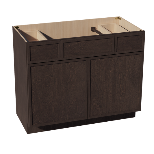 VSD4221-SSE  Vanity Sink Base 2 Doors 2 Drawers & 1 Centered False Drawer  - Slim Shaker Style - Espresso   42"W x 34-1/2"H x 21"D
