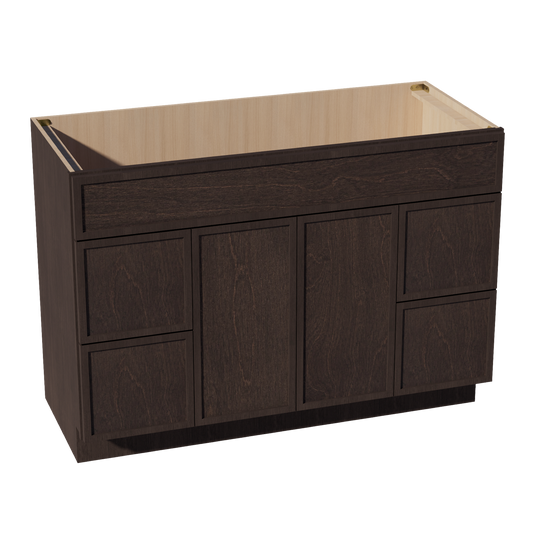 VSD4821-SSE  Vanity Sink Base 2 Doors 2 Drawers & 1 Centered False Drawer  - Slim Shaker Style - Espresso   48"W x 34-1/2"H x 21"D