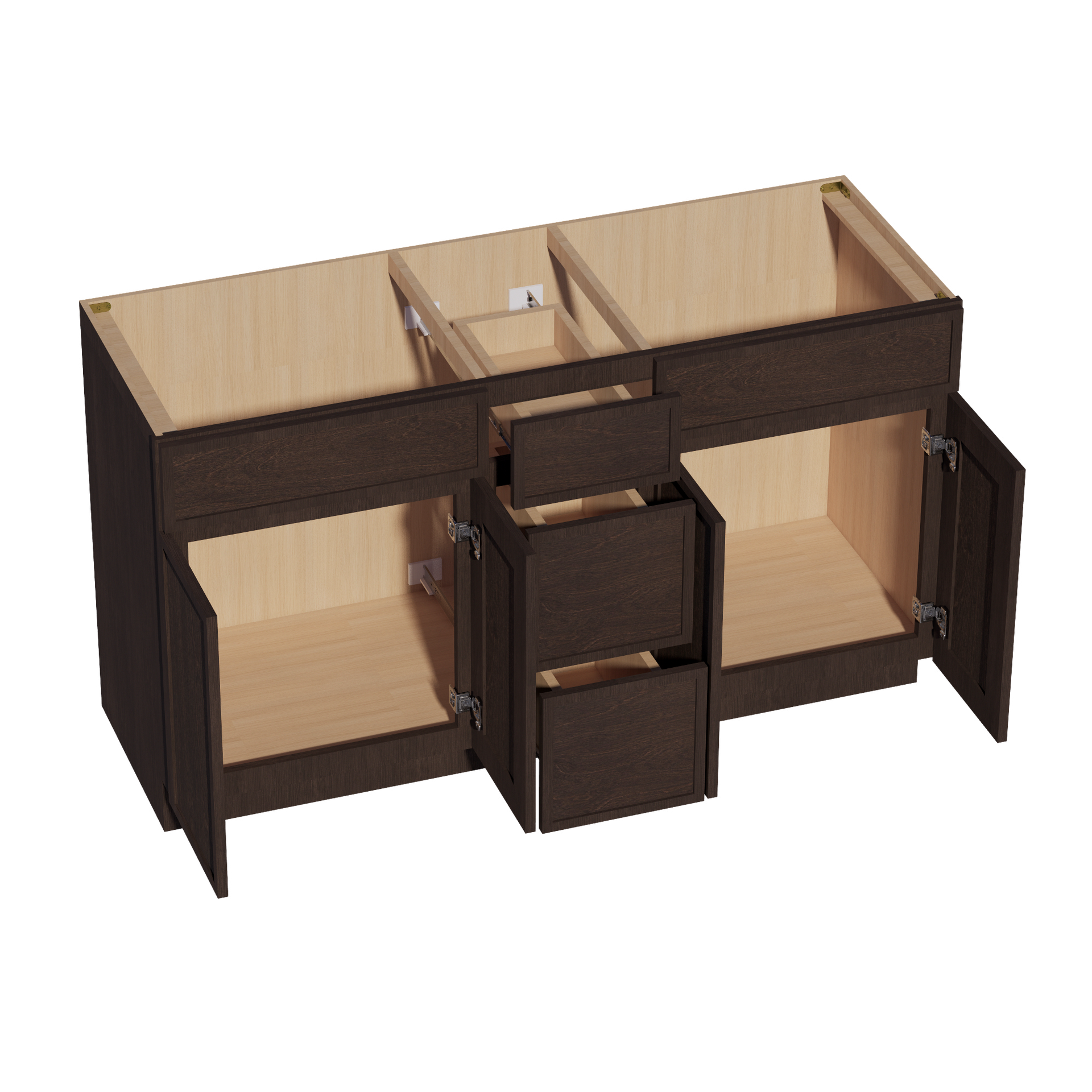 VSD60DOUBLE-SSE  Vanity Sink Base Combo Cabinet  2 Doors 6 Drawers & 1 False Drawer Single Vanity - Slim Shaker Style - Espresso   60"W x 34-1/2"H x 21"D