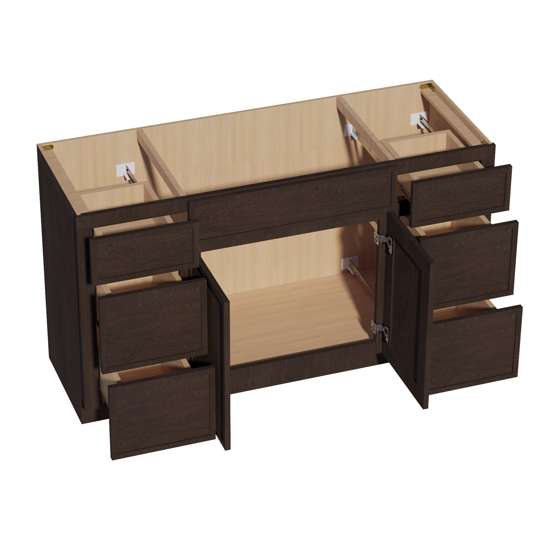 VSD60SINGLE-SSE  Vanity Sink Base Combo Cabinet  4 Doors 3 Drawers & 2 False Drawers Single Vanity - Slim Shaker Style - Espresso   60"W x 34-1/2"H x 21"D