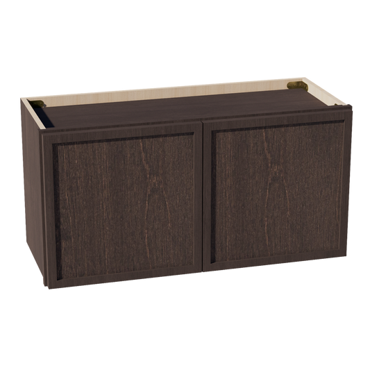 W3015-SSE  Wall Cabinet 2 Doors & 2 Shelves - Slim Shaker Style - Espresso   30"W x 15"H x 12"D