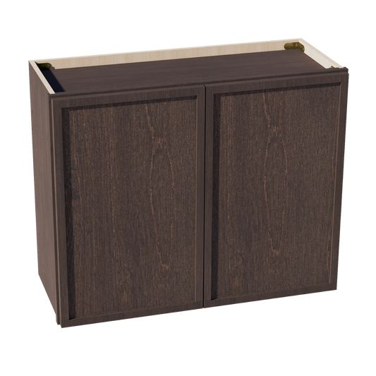 W3024-SSE  Wall Cabinet 2 Doors & 2 Shelves - Slim Shaker Style - Espresso   30"W x 24"H x 12"D