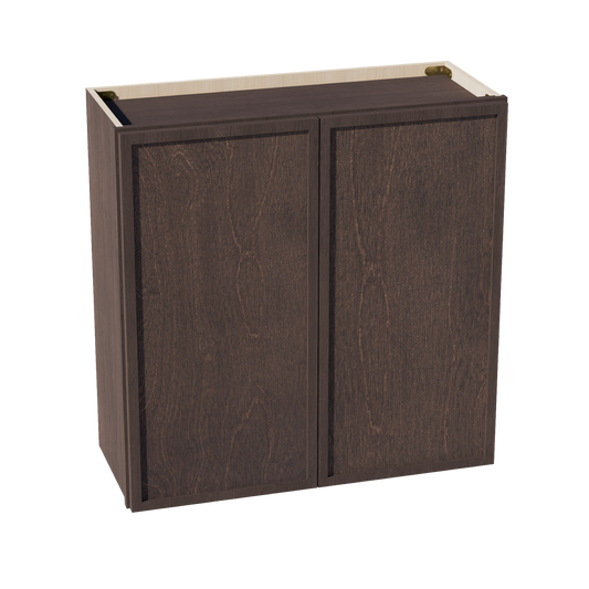 W3030-SSE  Wall Cabinet 2 Doors & 2 Shelves - Slim Shaker Style - Espresso   30"W x 30"H x 12"D