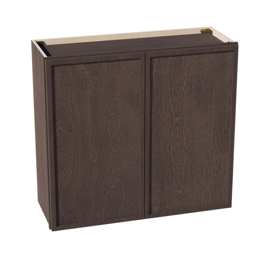 W3330-SSE  Wall Cabinet 2 Doors & 2 Shelves - Slim Shaker Style - Espresso   33"W x 30"H x 12"D