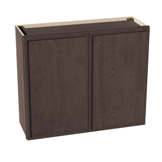 W3630-SSE  Wall Cabinet 2 Doors & 2 Shelves - Slim Shaker Style - Espresso   36"W x 30"H x 12"D