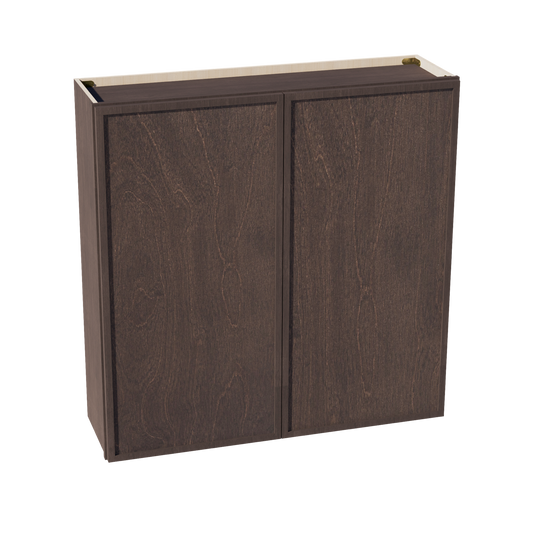 W4242-SSE  Wall Cabinet 2 Doors & 2 Shelves - Slim Shaker Style - Espresso   42"W x 42"H x 12"D