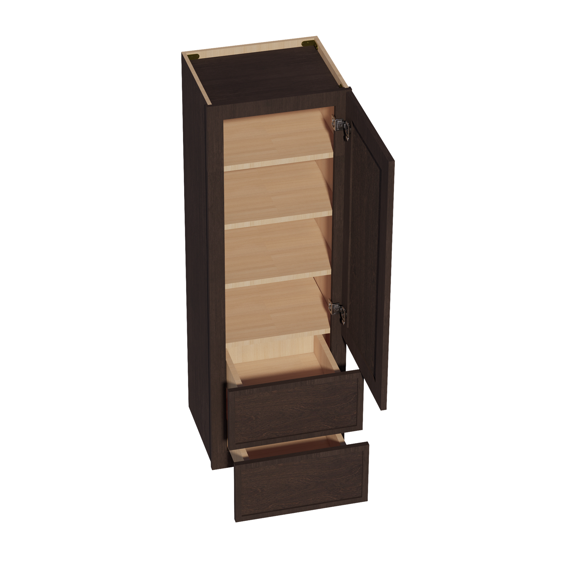 WD1854-SSE  Diagonal Wall Corner Cabinet 1 Door & 2 Shelves - Slim Shaker Style - Espresso   18'W x 54"H x 15"D