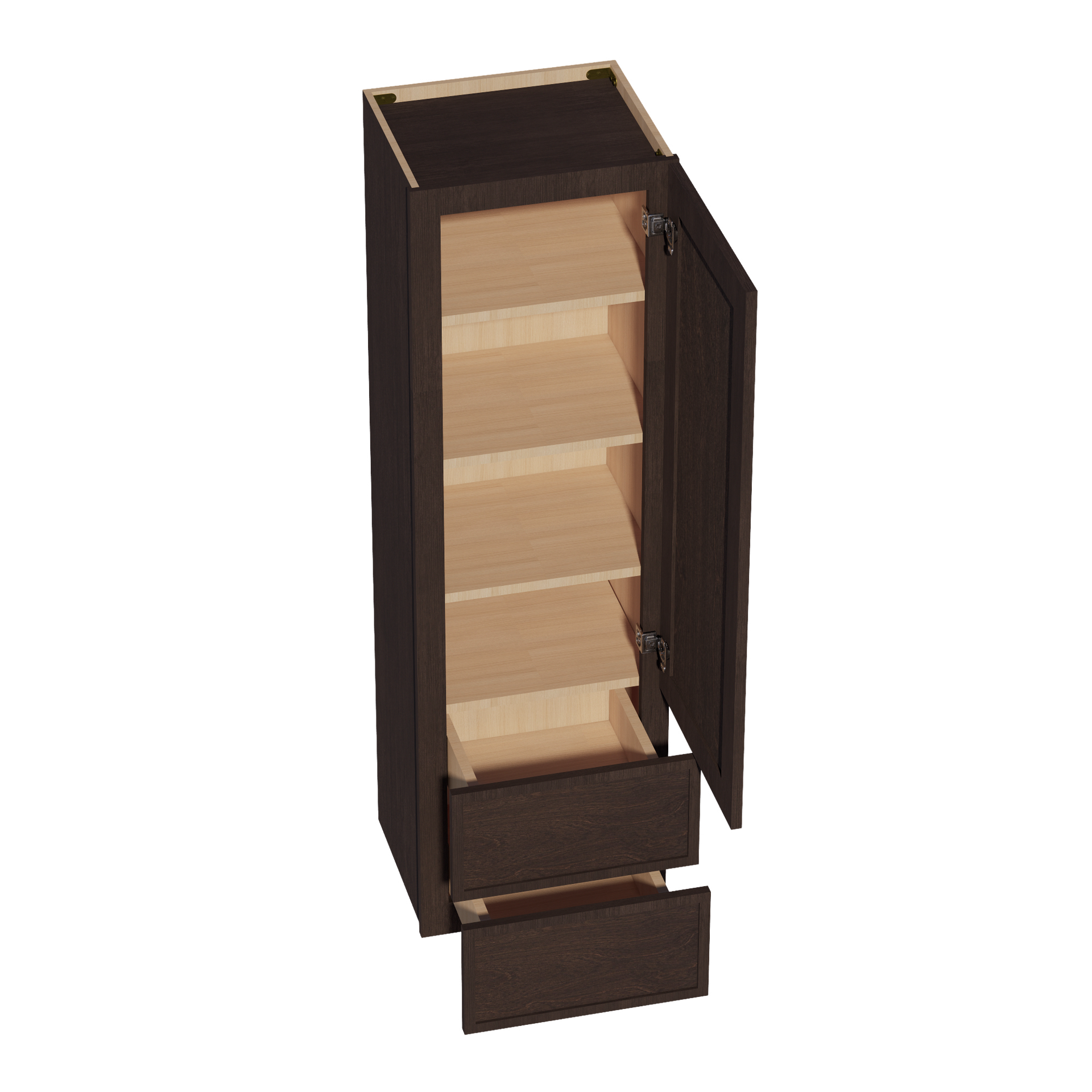 WD1860-SSE  Diagonal Wall Corner Cabinet 1 Door & 2 Shelves - Slim Shaker Style - Espresso   18'W x 60"H x 15"D