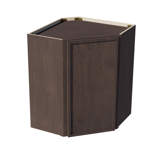 WDC2430-SSE  Diagonal Wall Corner Cabinet 1 Door & 2 Shelves - Slim Shaker Style - Espresso   24"W x 30"H x 24"D
