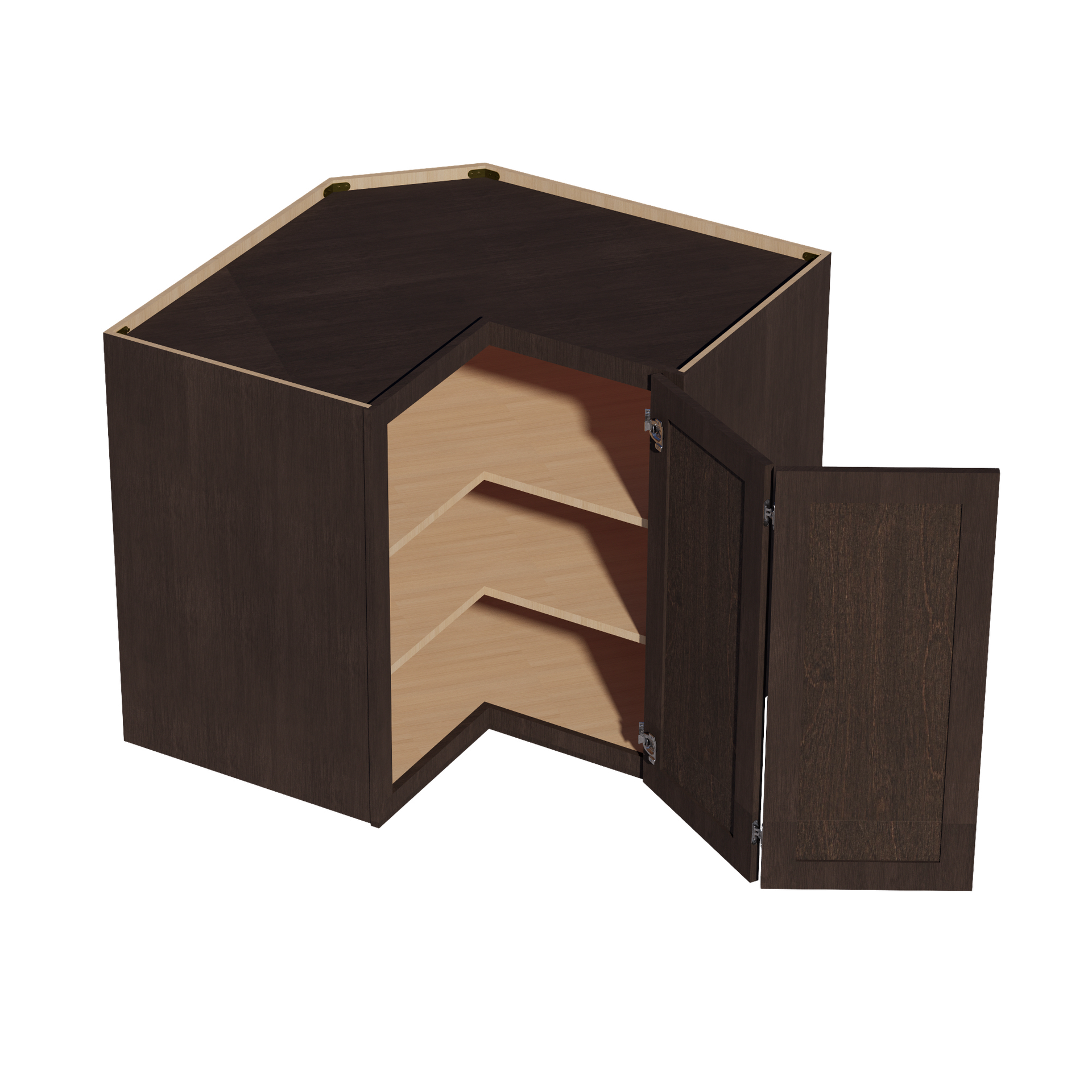 WPC2436-SSE  Wall Corner Cabinet Pie Cut  1 Door & 2 Shelves  - Slim Shaker Style - Espresso   11-1/2" X 11-1/2" x 36"H x 24"D