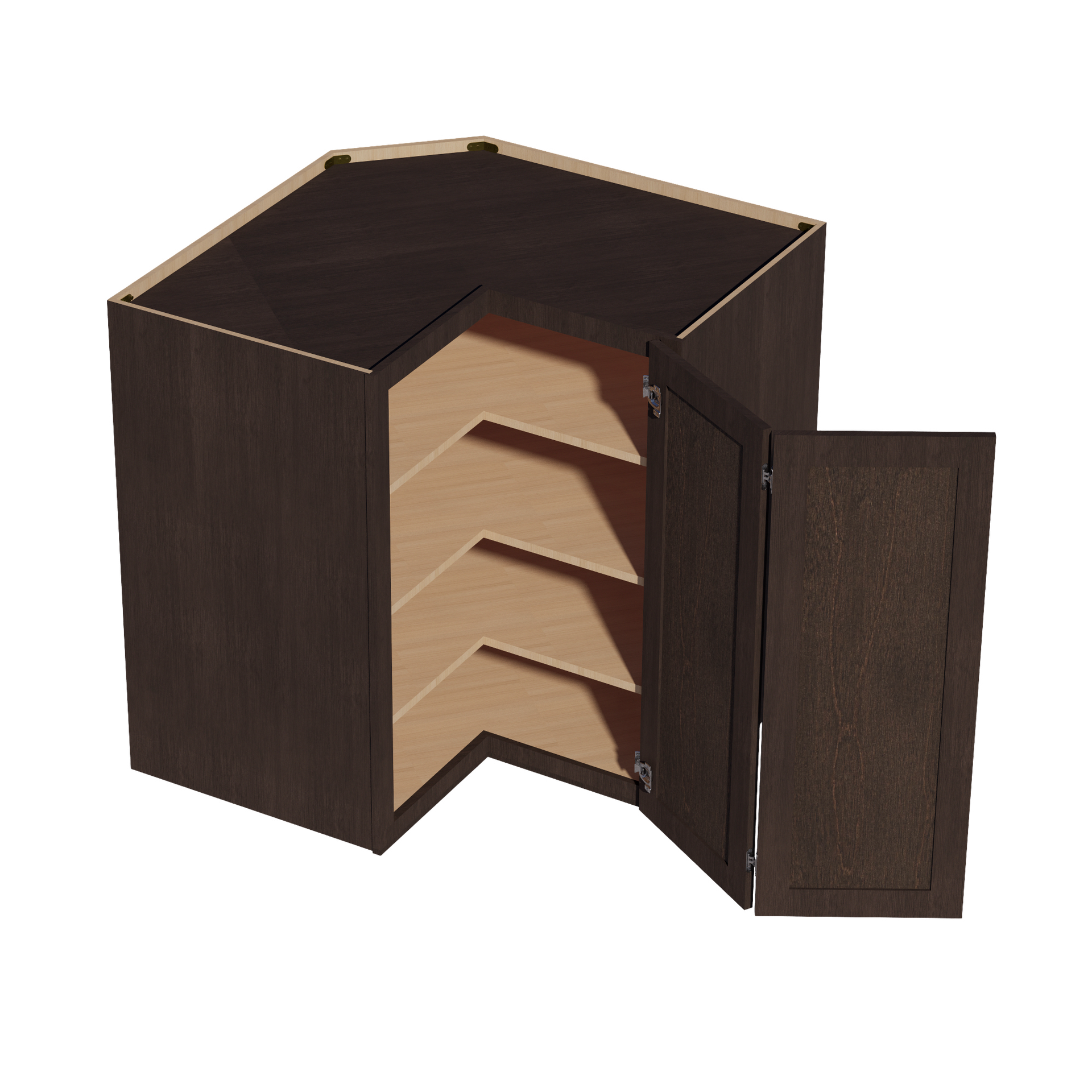 WPC2442-SSE  Wall Corner Cabinet Pie Cut  1 Door & 2 Shelves  - Slim Shaker Style - Espresso   11-1/2" X 11-1/2" x 42"H x 24"D