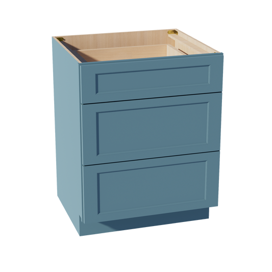DB27-SG  Base Cabinet 3 Drawers - Shaker Style - Green   27"W x 34-1/2"H x 24"D