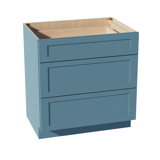 DB33-SG  Base Cabinet 3 Drawers - Shaker Style - Green   33"W x 34-1/2"H x 24"D