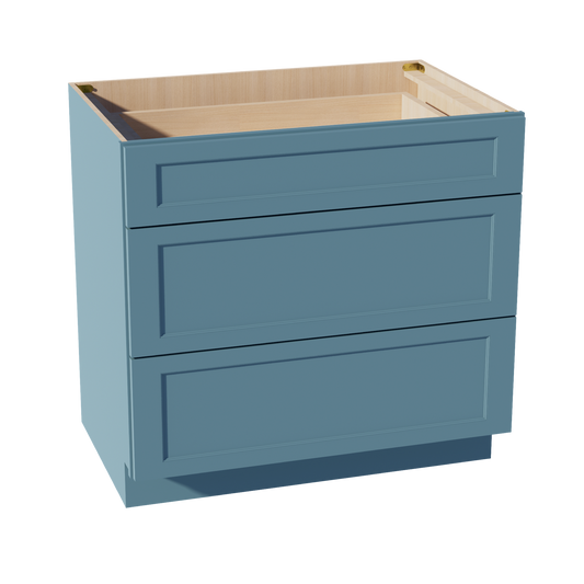 DB36-SG  Base Cabinet 3 Drawers - Shaker Style - Green   36"W x 34-1/2"H x 24"D
