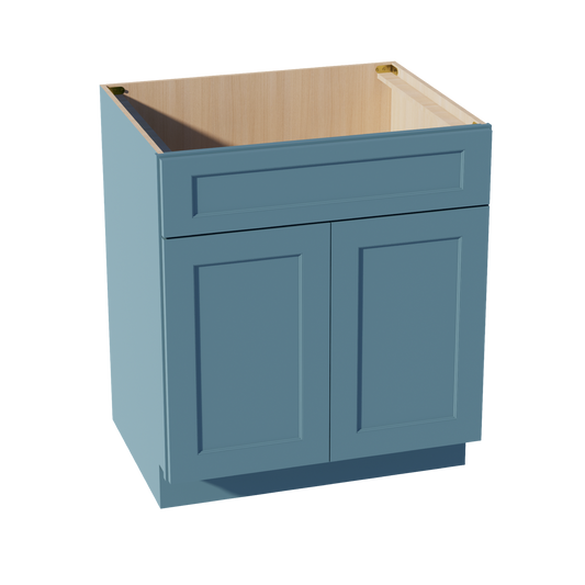 SB30-SG  Sink Base Cabinet 2 Door 2 False Drawer  - Shaker Style - Green   30"W x 34-1/2"H x 24"D