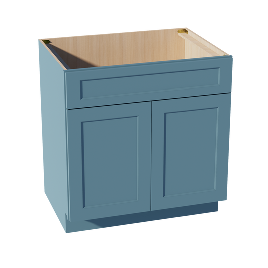 SB33-SG  Sink Base Cabinet 2 Door 2 False Drawer  - Shaker Style - Green   33"W x 34-1/2"H x 24"D