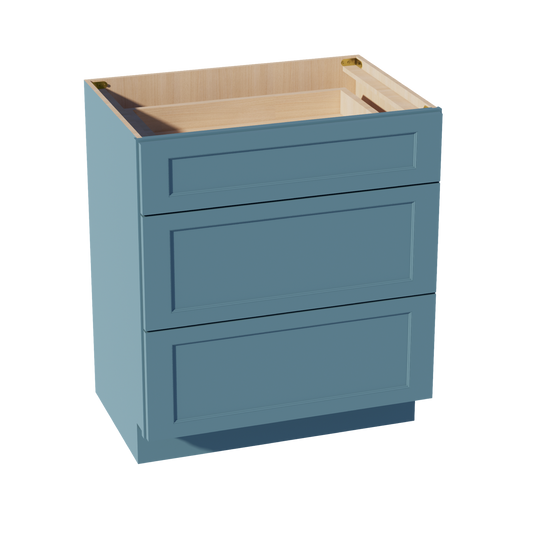 VDB3021-SG  Vanity Base Cabinet 3 Drawers - Shaker Style - Green   30"W x 34-1/2"H x 21"D