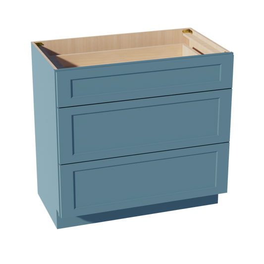 VDB3621-SG  Vanity Base Cabinet 3 Drawers - Shaker Style - Green   36"W x 34-1/2"H x 21"D