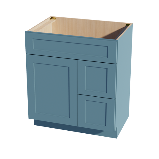 VSD3021R-SG  Vanity Sink Base 2 Doors & 2 Right Drawers Offset - Shaker Style - Green   30"W x 34-1/2"H x 21"D