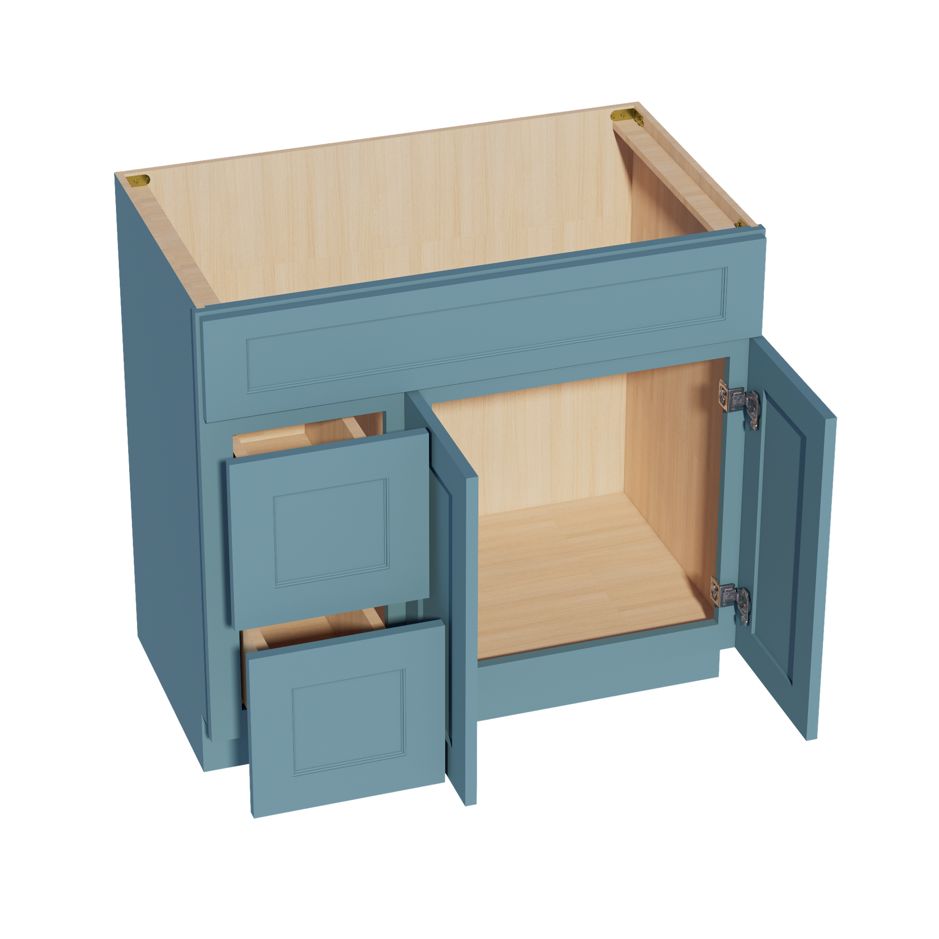 VSD3621L-SG  Vanity Sink Base 2 Doors & 2 Left Drawers Offset - Shaker Style - Green   36"W x 34-1/2"H x 21"D