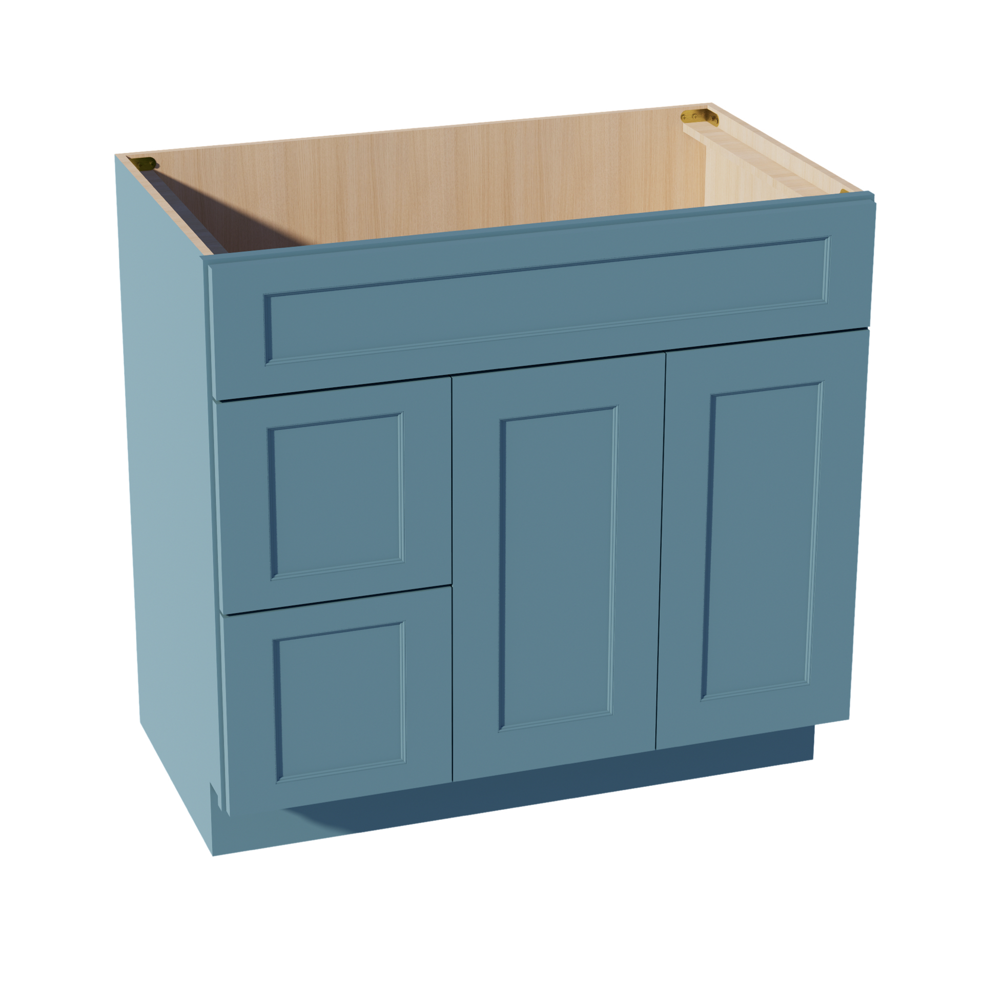 VSD3621L-SG  Vanity Sink Base 2 Doors & 2 Left Drawers Offset - Shaker Style - Green   36"W x 34-1/2"H x 21"D
