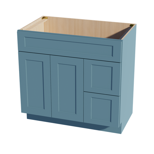VSD3621R-SG  Vanity Sink Base 2 Doors & 2 Right Drawers Offset - Shaker Style - Green   36"W x 34-1/2"H x 21"D