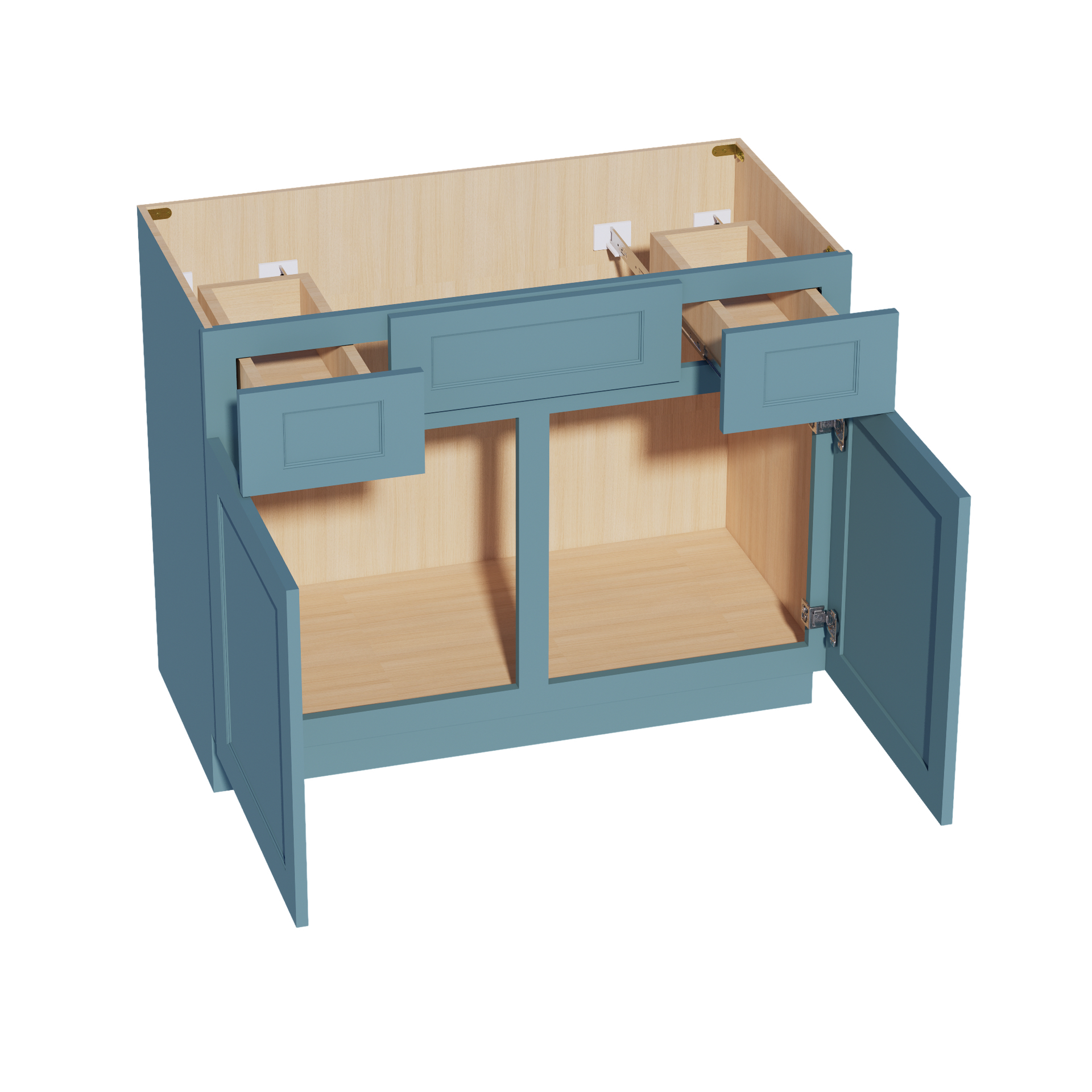 VSD4221-SG  Vanity Sink Base 2 Doors 2 Drawers & 1 Centered False Drawer  - Shaker Style - Green   42"W x 34-1/2"H x 21"D
