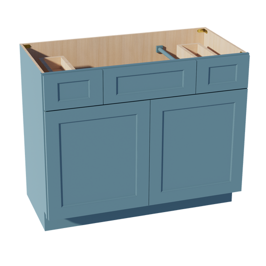 VSD4221-SG  Vanity Sink Base 2 Doors 2 Drawers & 1 Centered False Drawer  - Shaker Style - Green   42"W x 34-1/2"H x 21"D