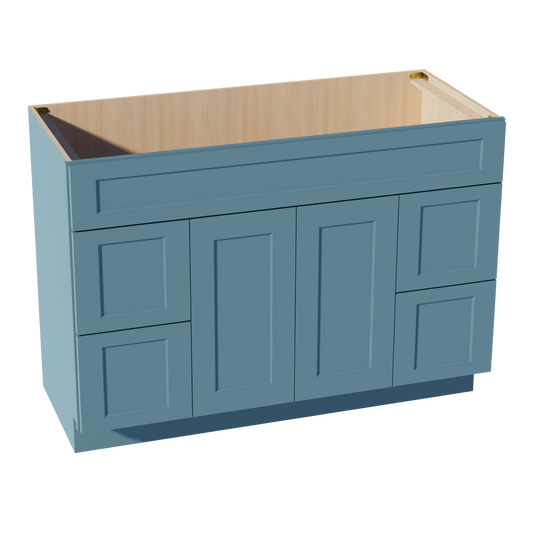 VSD4821-SG  Vanity Sink Base 2 Doors 2 Drawers & 1 Centered False Drawer  - Shaker Style - Green   48"W x 34-1/2"H x 21"D
